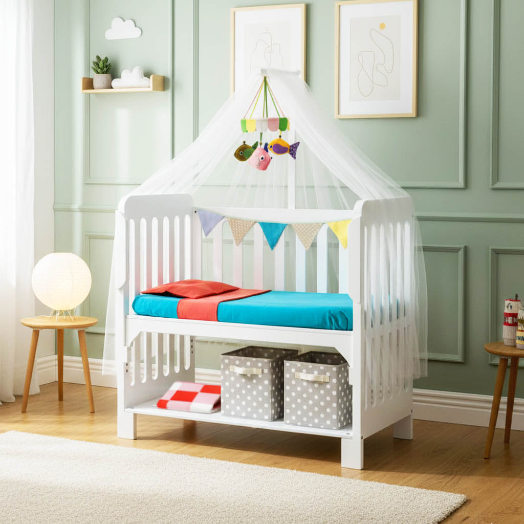 Velo para cuna colecho instalado en modelo Destellos